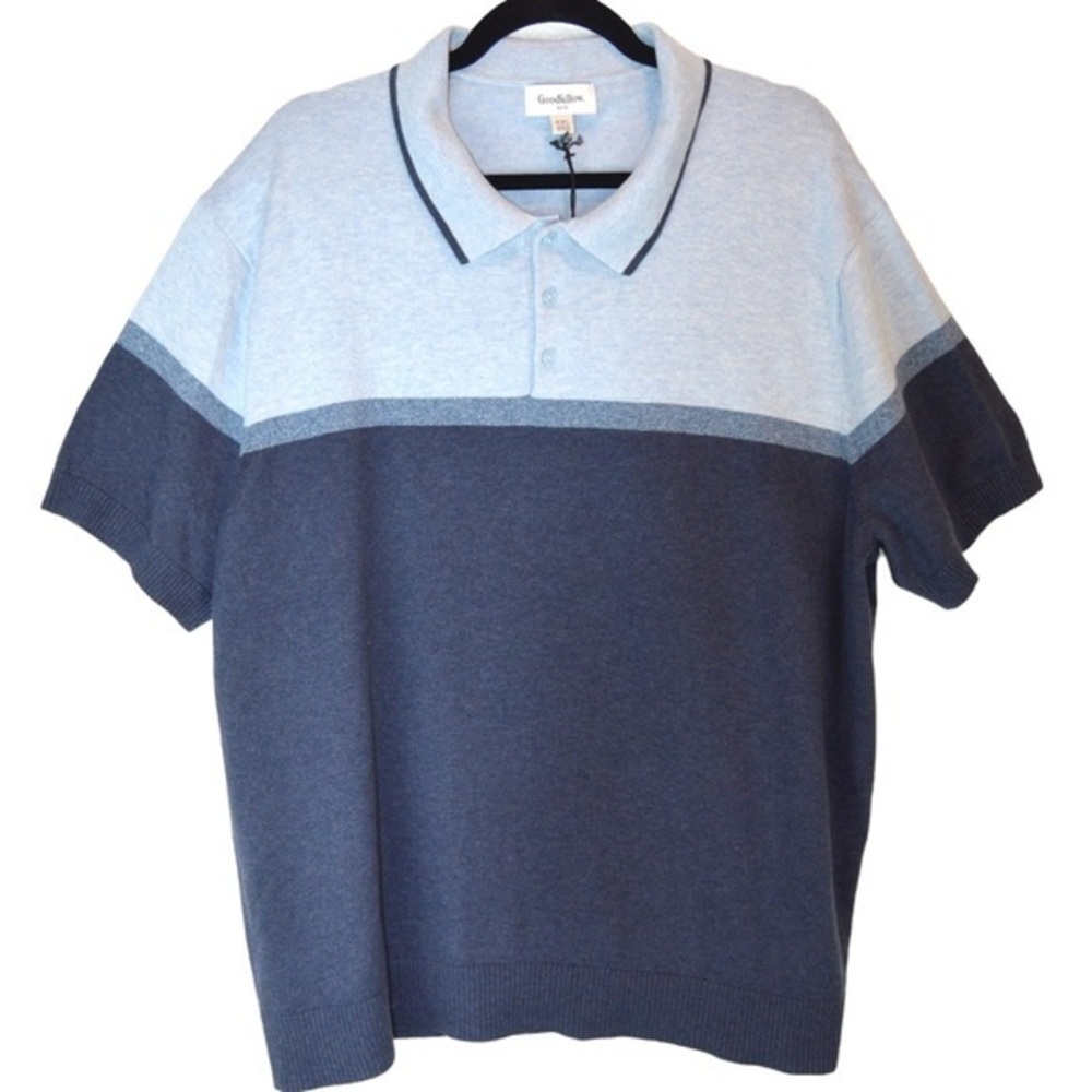 NWOT Goodfellow Short‎ Sleeve Knit Tri Tone Blue Polo, Size XXL